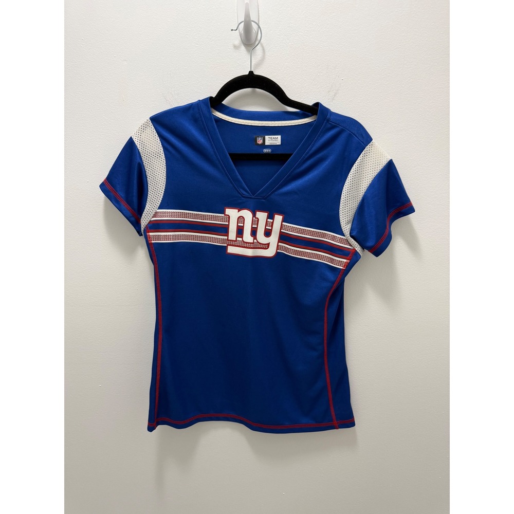 NFL Team Apparel New York Giants Blue V-Neck Jersey Mesh Shirt Womens Medium
